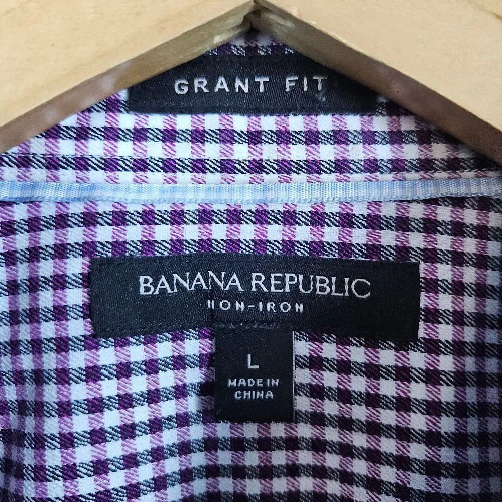 Banana Republic Men's‎ Mini-Check Shirt Size L Grant Fit Non-Iron 100% Cotton